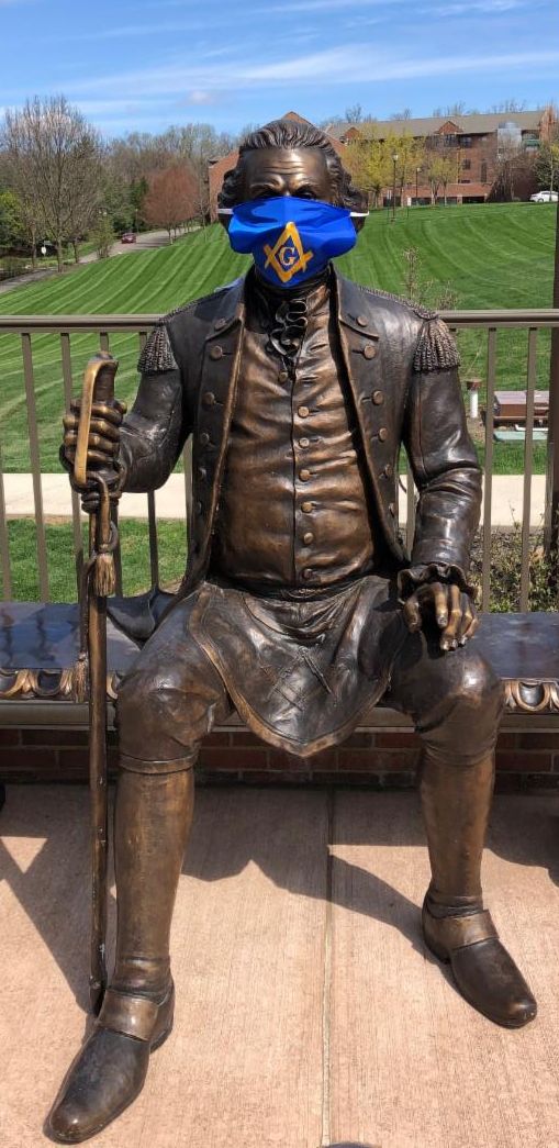 george washington freemason statue dons virus mask 